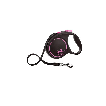 Flexi Black Design tape M поводок-рулетка для собак, черно-розовая 5 м, до 25 кг