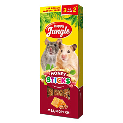 Happy Jungle лакомство для мелких грызунов, палочки, мед и орехи - 3 шт