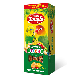 Happy Jungle лакомство для птиц, палочки, медовый микс - 6 шт