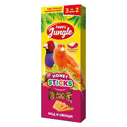 Happy Jungle лакомство для канареек и экзотических птиц, палочки, мед и овощи - 3 шт