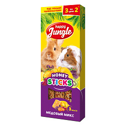 Happy Jungle лакомство для крупных грызунов, палочки, медовый микс - 3 шт